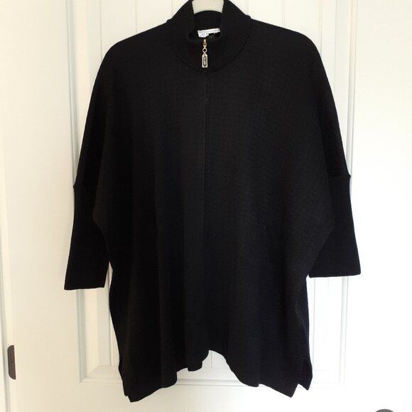 St. John Sport Oversized Full Zip Mock Neck 3/4 Sleeve Sweater Black Size S - Picture 1 of 14